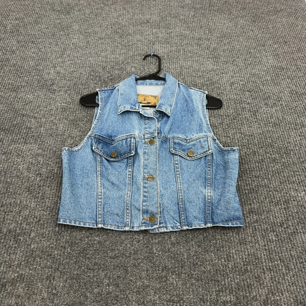 Vintage Weathervane Denim Vest Womens M Blue Cotton Cropped Button Up Retro